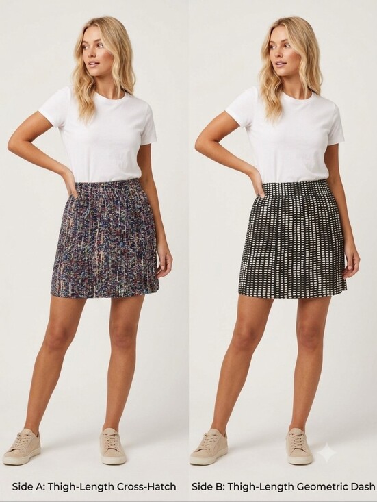 Source Unknown Dresses & Skirts - Reversible pull-on Skirt two looks in one, crosshatch & geometric print Size 16